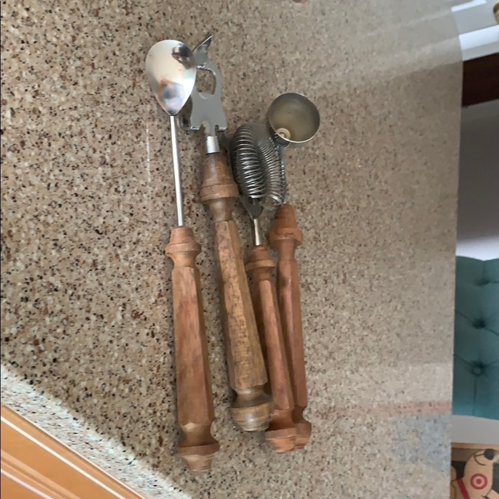 Antique wood & stainless steel bar set from Japan